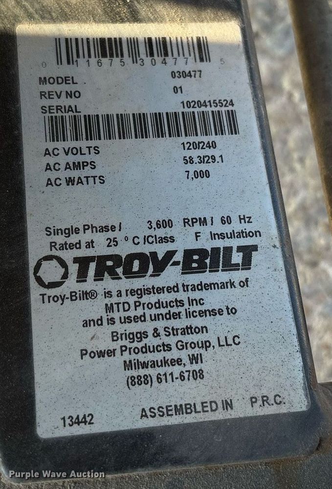 image for item EY9866 Troy-Bilt 030477 generator