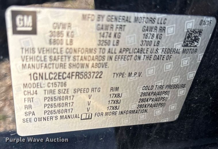 image for item EY9872 2015 Chevrolet Tahoe Police SUV