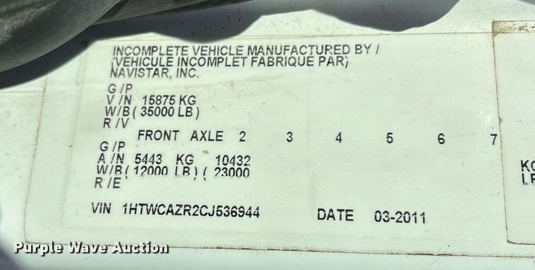 image for item EY9874 2012 International 7400 SBA refuse truck