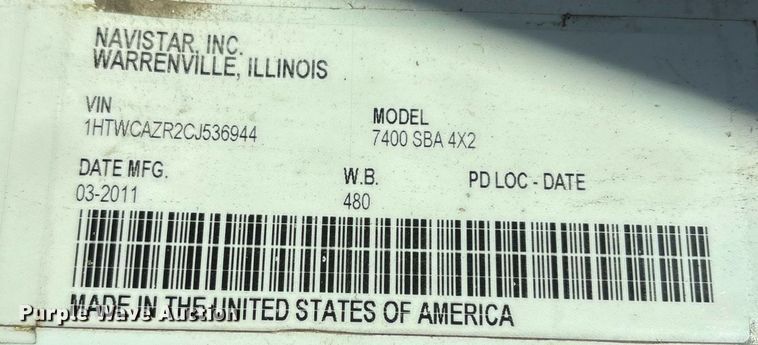 image for item EY9874 2012 International 7400 SBA refuse truck