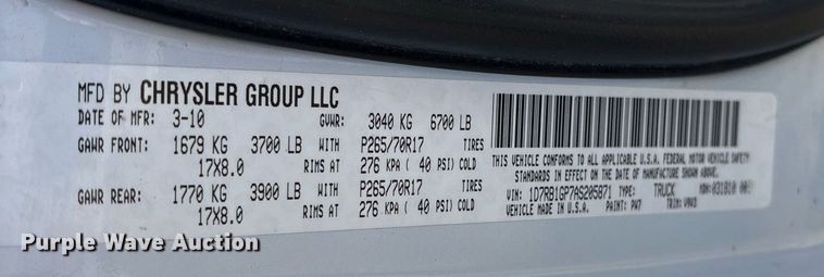 image for item EY9875 2010 Dodge Ram 1500 Quad Cab pickup truck