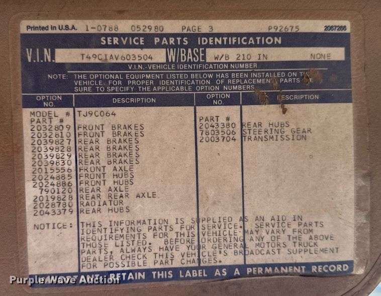 image for item NN9548 1980 GMC Brigadier truck cab and chassis