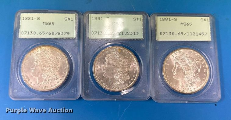 image for item NO9575 (3) 1881 silver dollar coins 