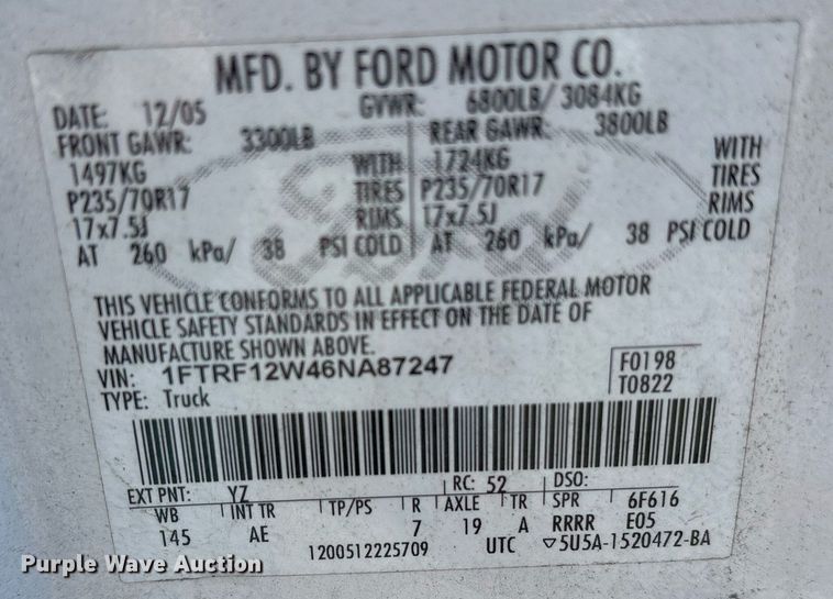image for item NO9639 2006 Ford F150 pickup truck