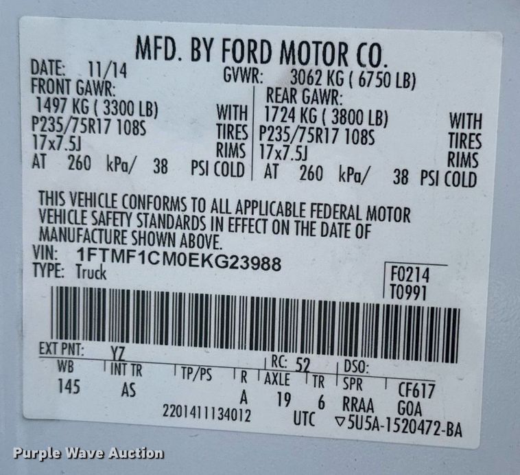 image for item NO9640 2014 Ford F150 pickup truck