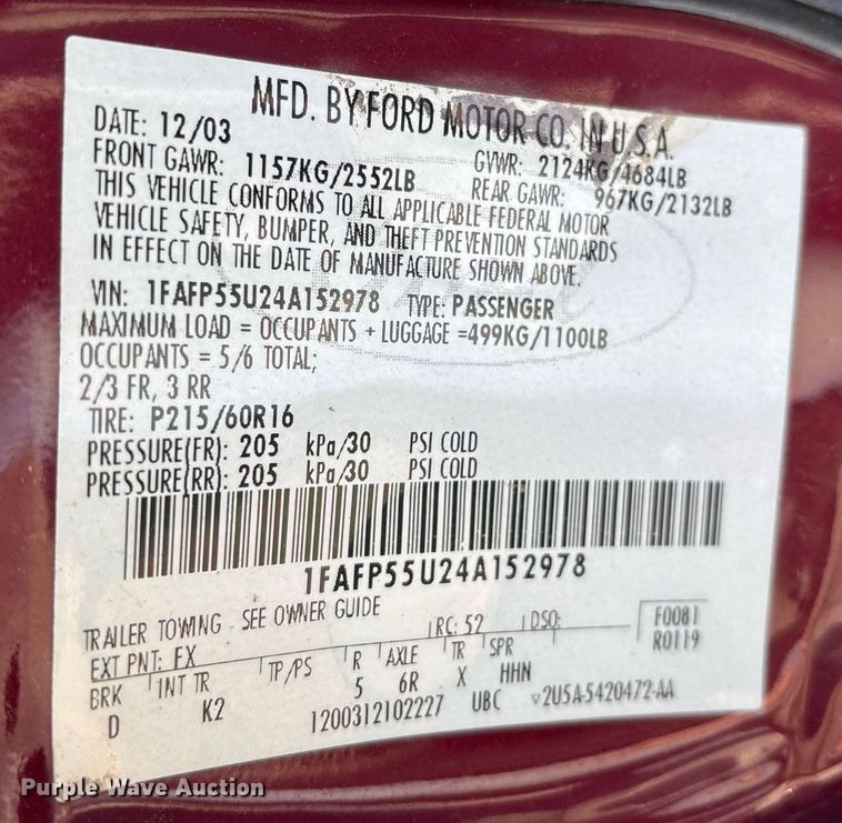 image for item NO9650 2004 Ford Taurus 