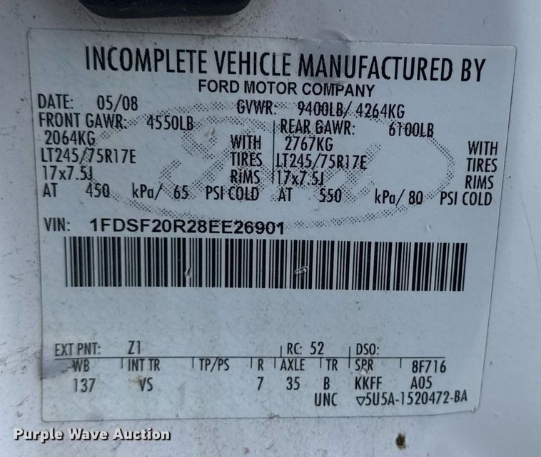 image for item NO9660 2008 Ford F250 Super Duty utility bed pickup truck