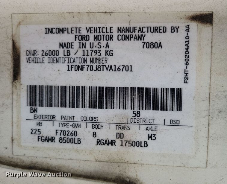 image for item OH9499 1996 Ford F700 refrigerated truck