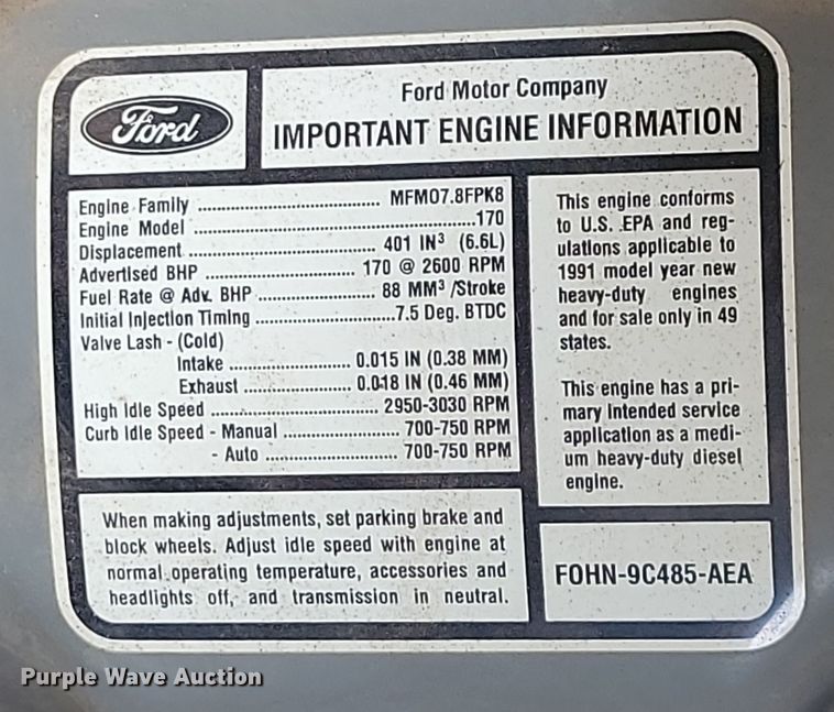 image for item OH9500 1992 Ford F700 truck cab and chassis