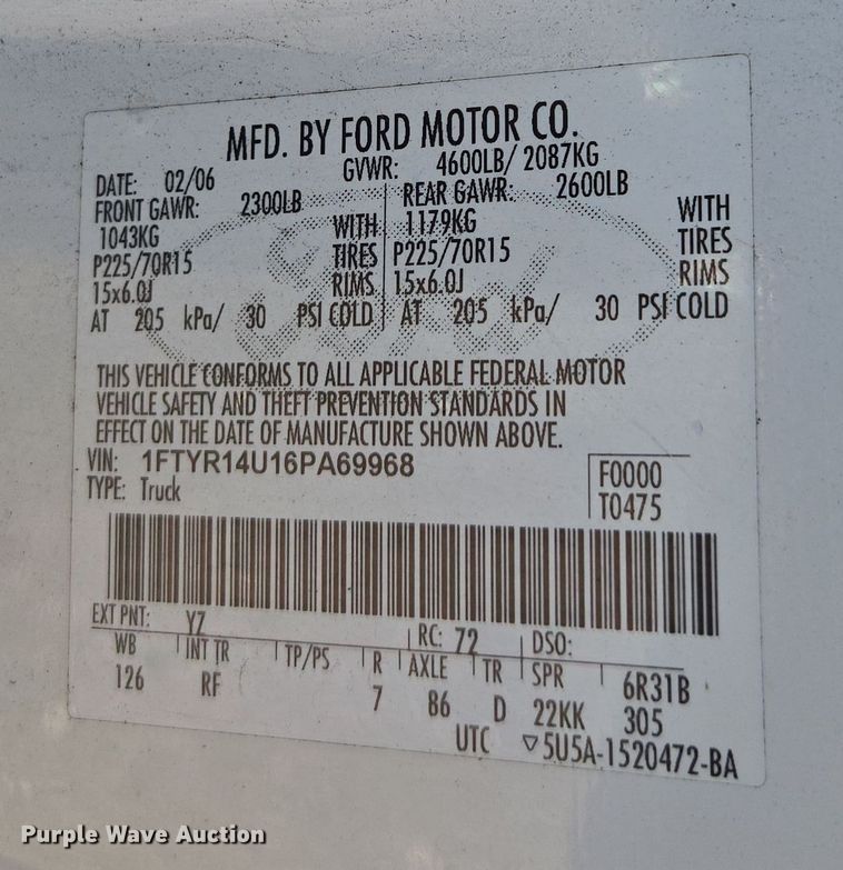 image for item YA0317 2006 Ford Ranger SuperCab pickup truck