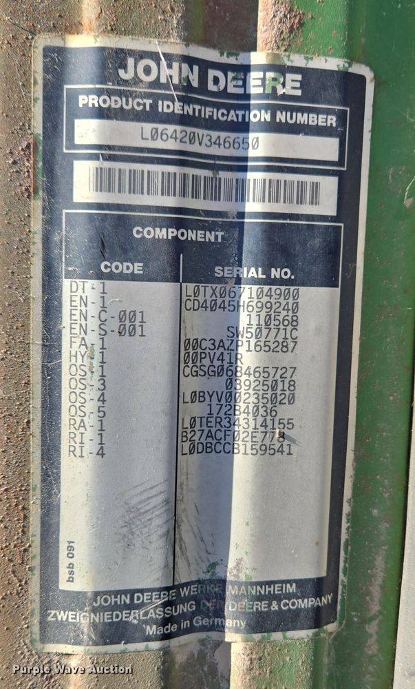 image for item DH9793 2002 John Deere 6420 MFWD tractor