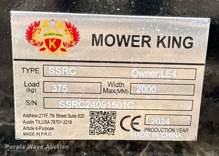 image for item DO0324 2024 Mower King SSRC skid steer rotary mower