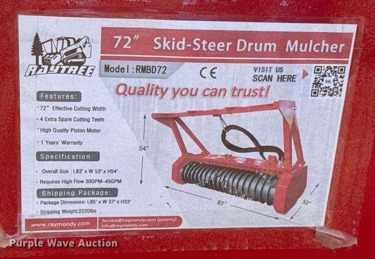 image for item DO0336 Raytree RMBD72 skid steer mulcher