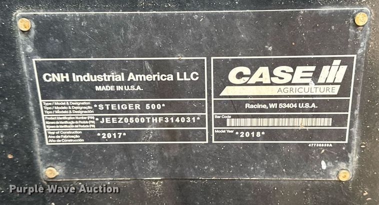 image for item DT0526 2018 Case IH Steiger 500 4WD tractor