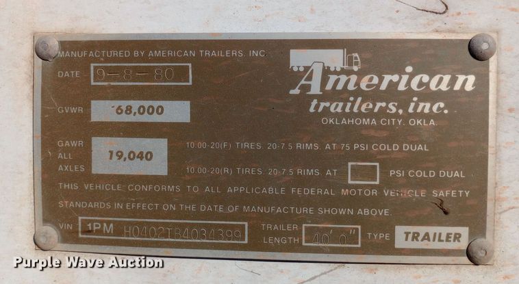 image for item DW0840 1981 American Trailers, Inc. grain trailer