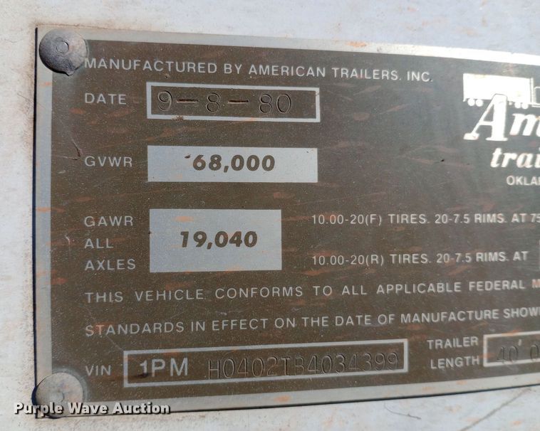 image for item DW0840 1981 American Trailers, Inc. grain trailer
