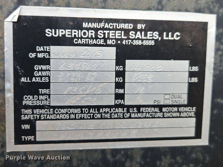 image for item EI8802 2013 Superior Steel Sales hay bale trailer