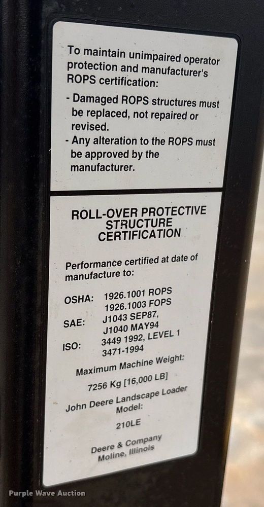 image for item EY9892 John Deere 210LE landscape tractor