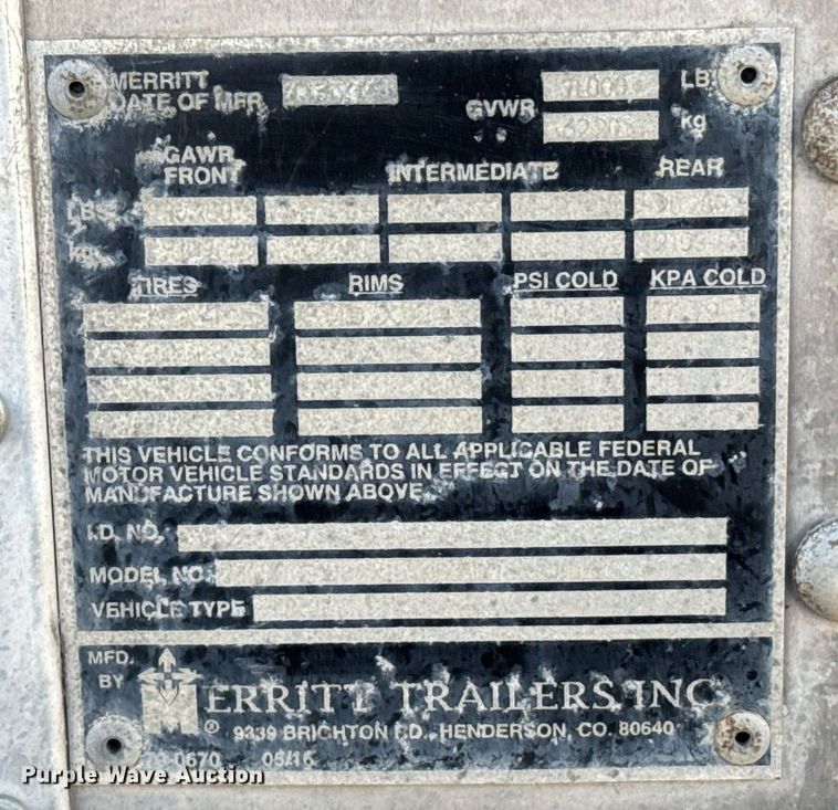 image for item NN9542 2017 Merritt livestock trailer