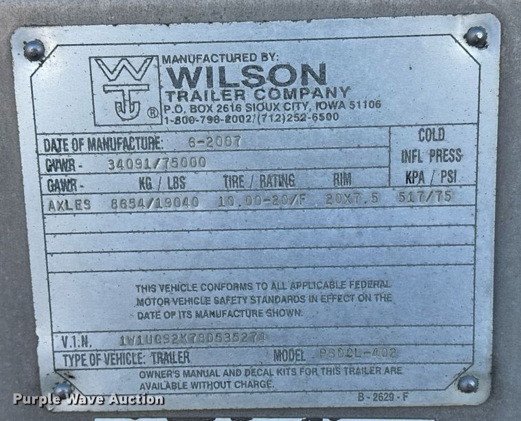 image for item NN9543 2008 Wilson PSDCL 402 livestock trailer