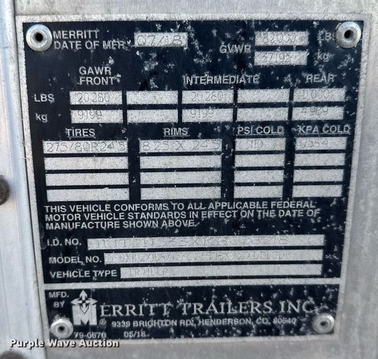 image for item NN9546 2019 Merritt livestock trailer