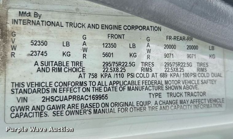 image for item DH9834 2010 International LF627 semi truck