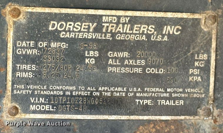 image for item DO0318 1999 Dorsey flatbed trailer