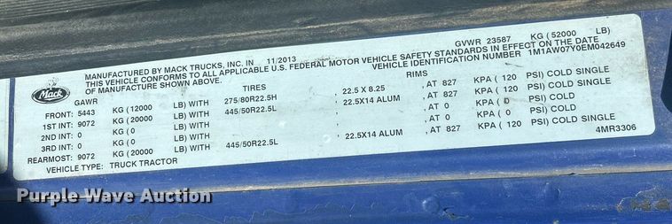 image for item DP6129 2014 Mack CXU613 semi truck