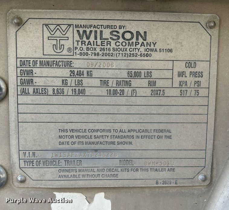 image for item DP6131 2007 Wilson DWH-501C grain trailer