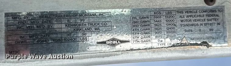 image for item DT0561 1999 Kenworth T800B truck cab and chassis