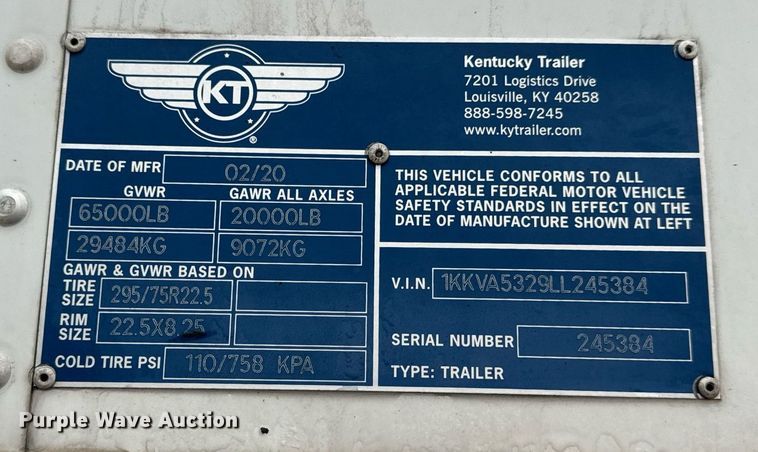 image for item DT2227 2020 Kentucky Trailer  dry van trailer