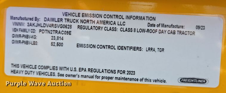 image for item DT5494 2024 Freightliner Cascadia 126 semi truck