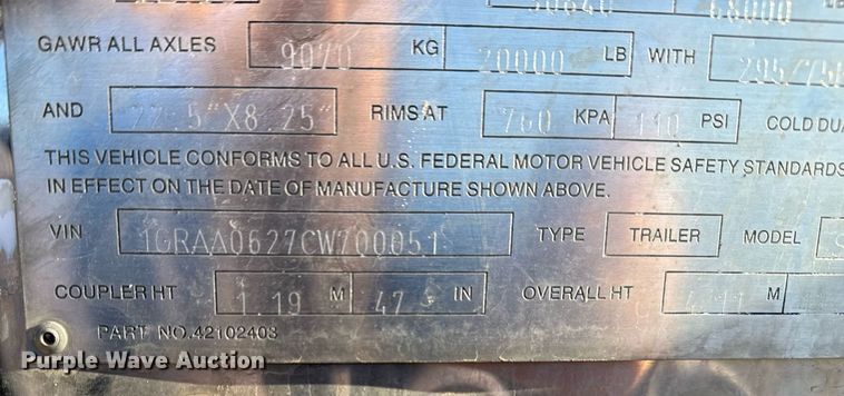 image for item EG2472 2012 Great Dane SUP-1114-31053 refrigerated van trailer