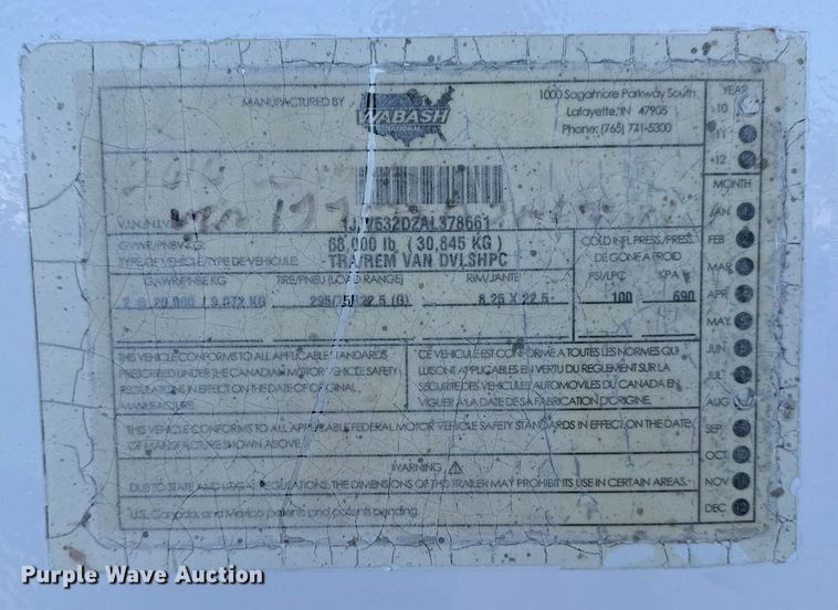 image for item EG2481 2010 Wabash dry van trailer