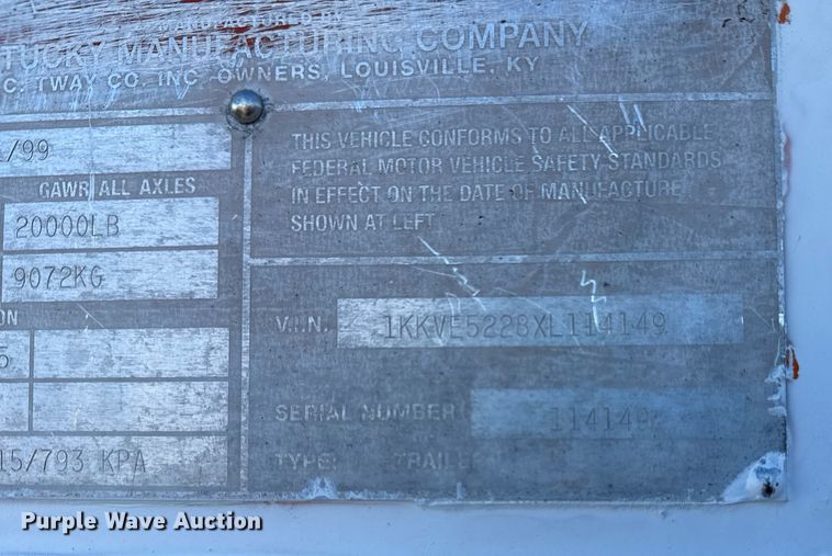 image for item EG2482 1999 Kentucky Trailers dry van trailer