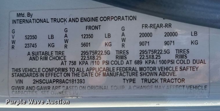 image for item EG2499 2010 International ProStar Premium semi truck