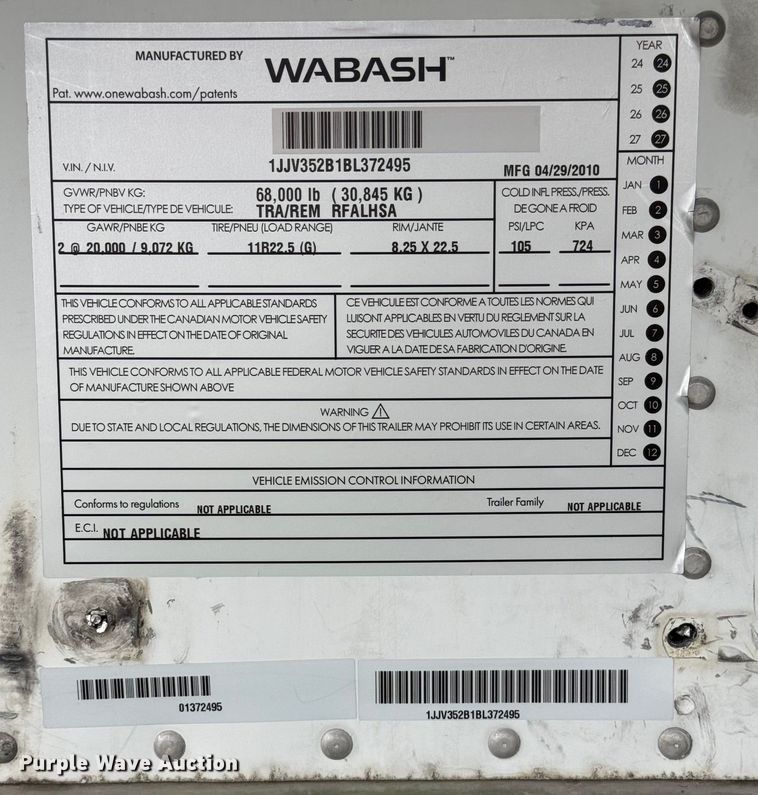 image for item EI4052 2011 Wabash refrigerated van trailer