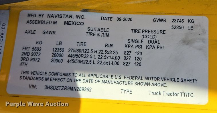 image for item EI4131 2021 International LT625 semi truck