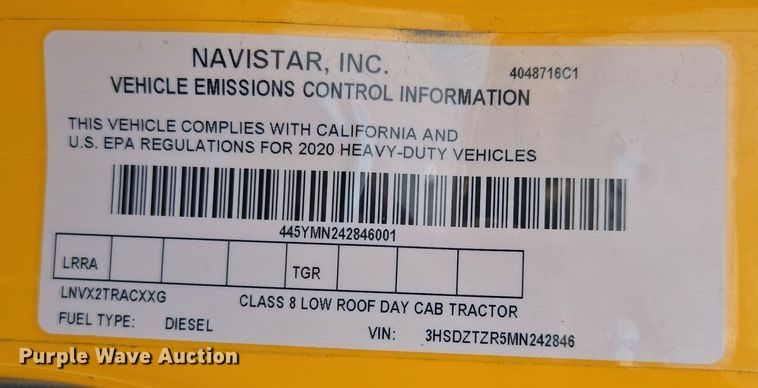 image for item EI4134 2021 International LT625 semi truck