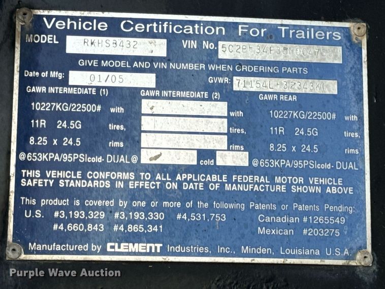 image for item EN5082 2005 Clement RKHSB432 end dump trailer