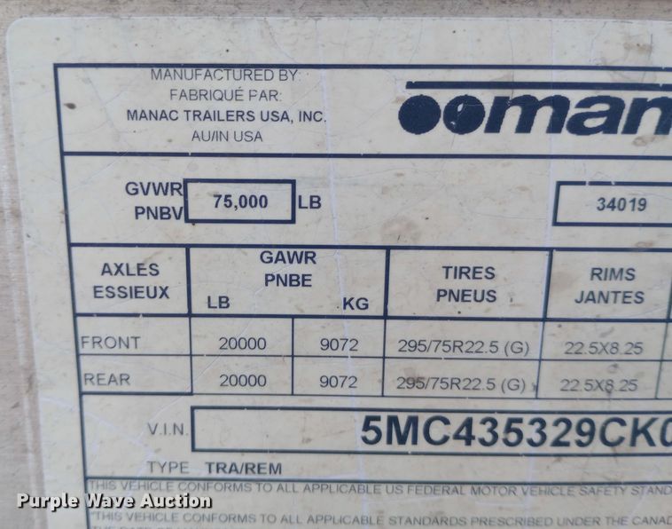 image for item EO0582 2012 Manac VAN53 dry van trailer