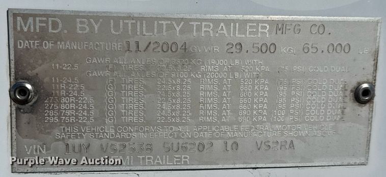 image for item LH9465 2005 Utility VS2RA refrigerated van trailer