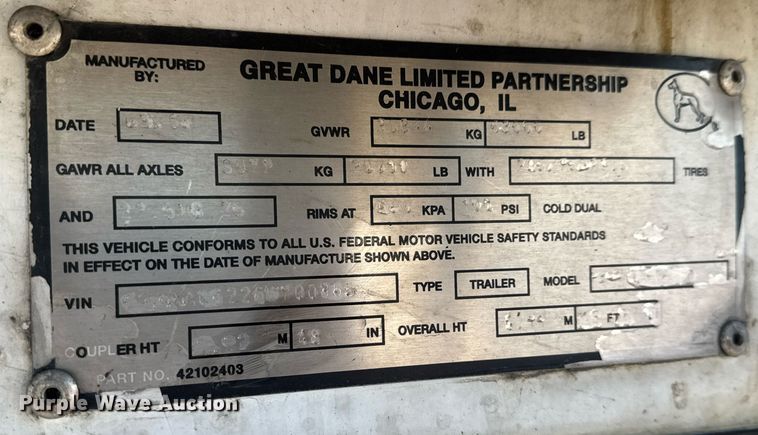 image for item LH9467 2006 Great Dane refrigerated van trailer