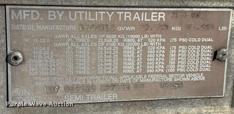 image for item LH9469 2013 Utility VS2DX dry van trailer