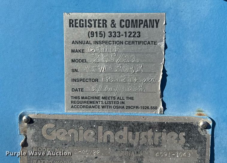 image for item DM5544 1995 Genie Z-45/22 boom lift