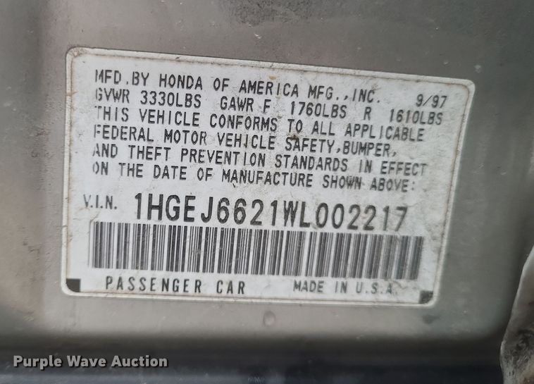 image for item DS5244 1998 Honda Civic 