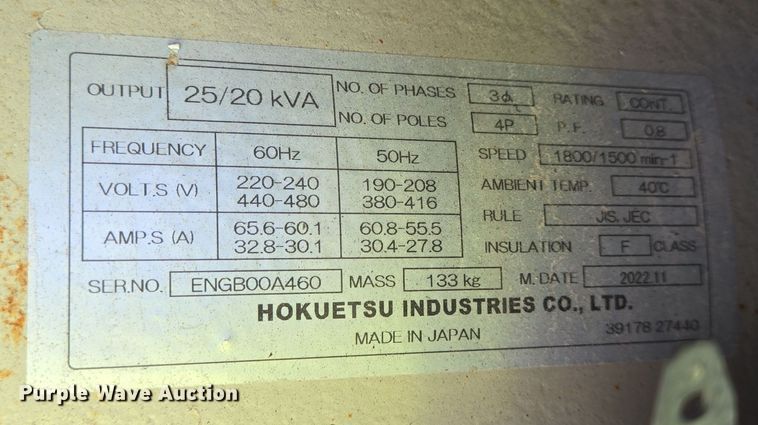 image for item DT5498 2022 ANA Airman SDG25S-8E1 generator