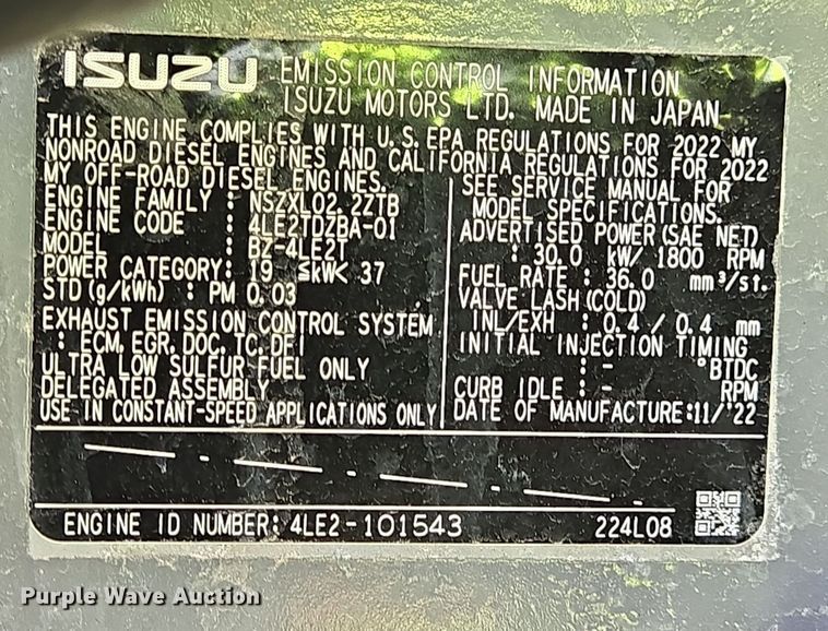 image for item DT5498 2022 ANA Airman SDG25S-8E1 generator