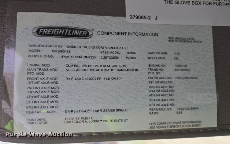image for item DV1264 2022 Freightliner M2 106 rollback truck