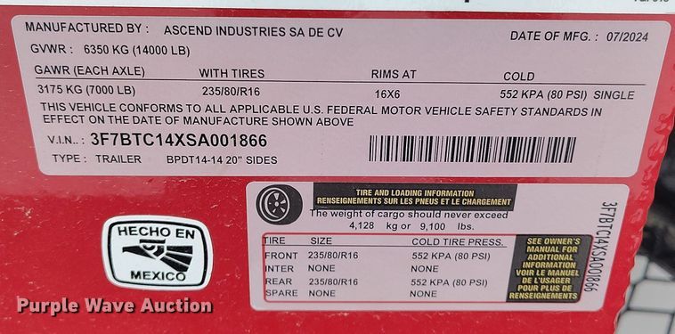image for item DV6685 2025 Ascend BPDT14 dump trailer